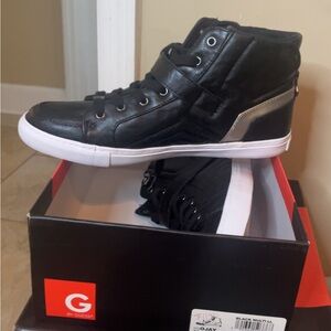 G by Guess Black High-Top Sneaker with White Sole and Silver Heel Accent